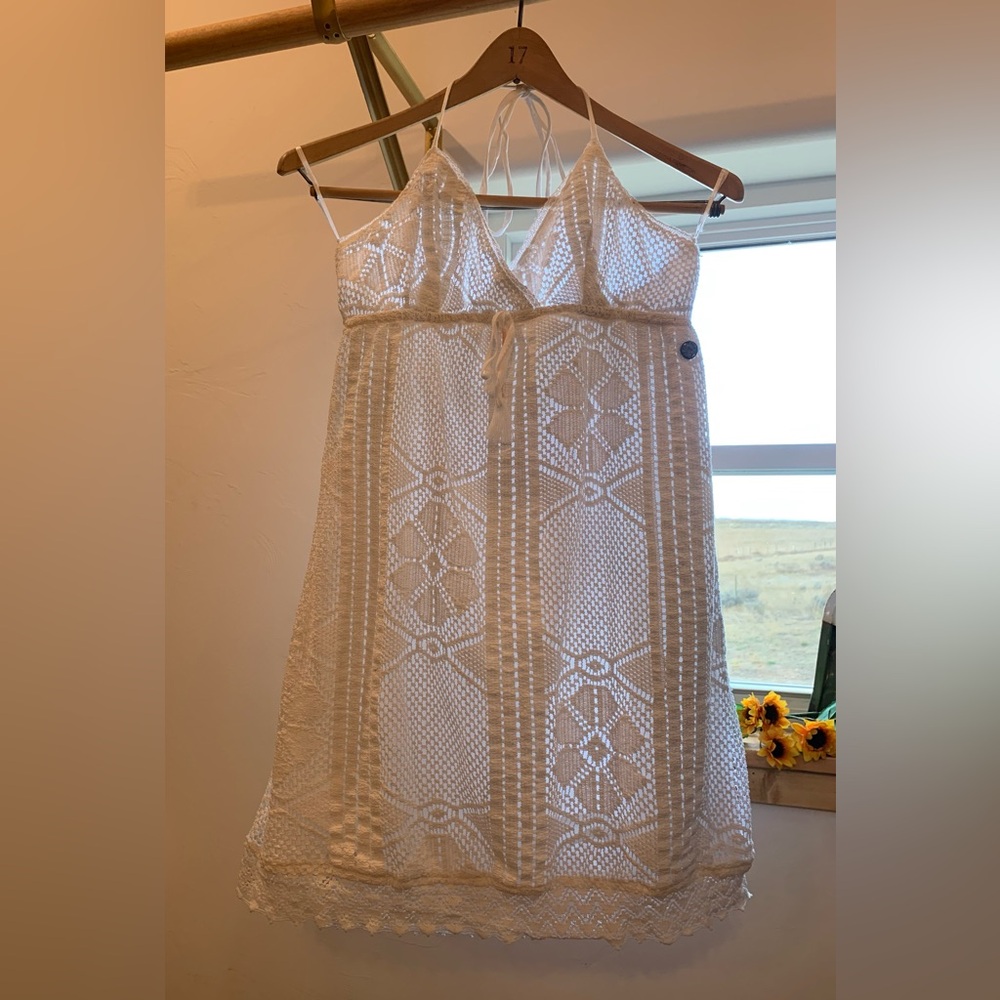 Roxy White Crochet Backless Dress